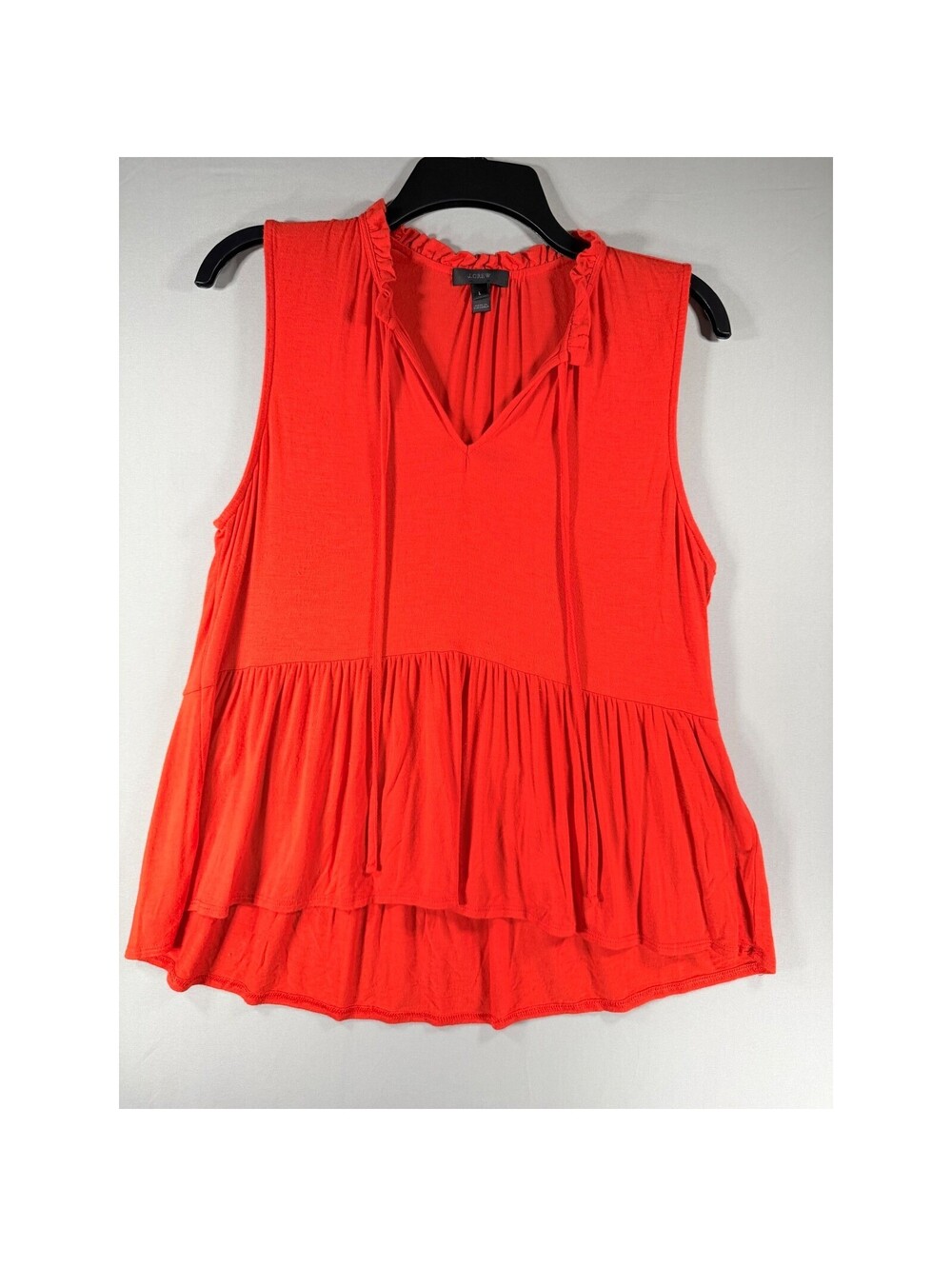 J.Crew Womens Bright Red Ruffle Neck Peplum Sleeveless Tie Blouse Large L
